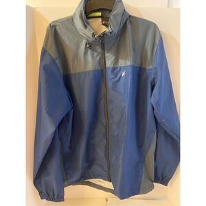 Frogg Toggs M-L Mens rain jacket collar hood blue gray Color Block Nwot